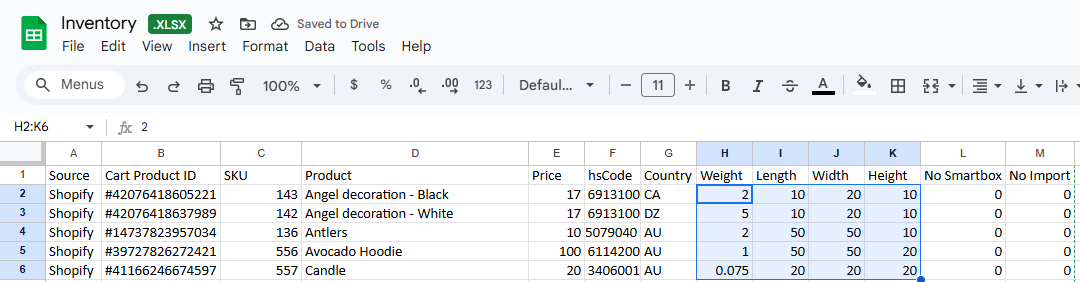 CVS file populated