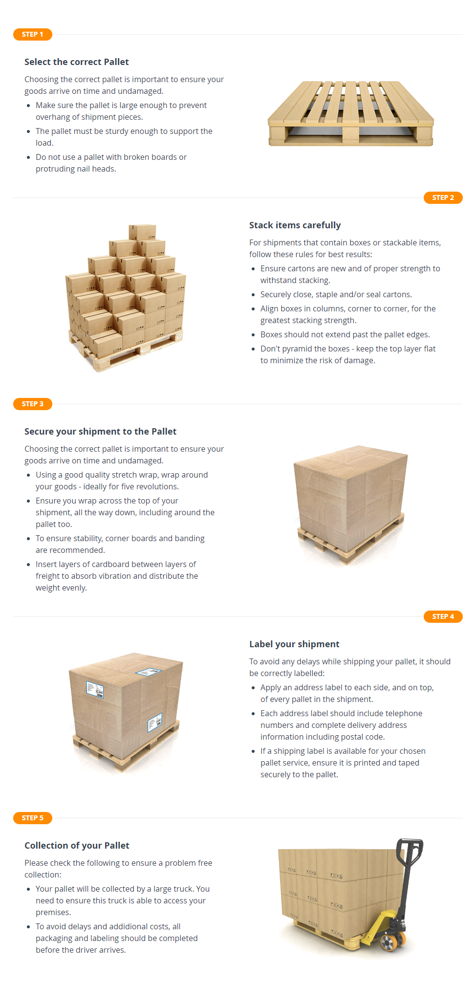 table of how to pack a pallet