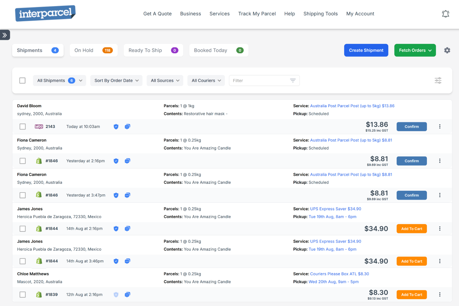 shipping manager screen
