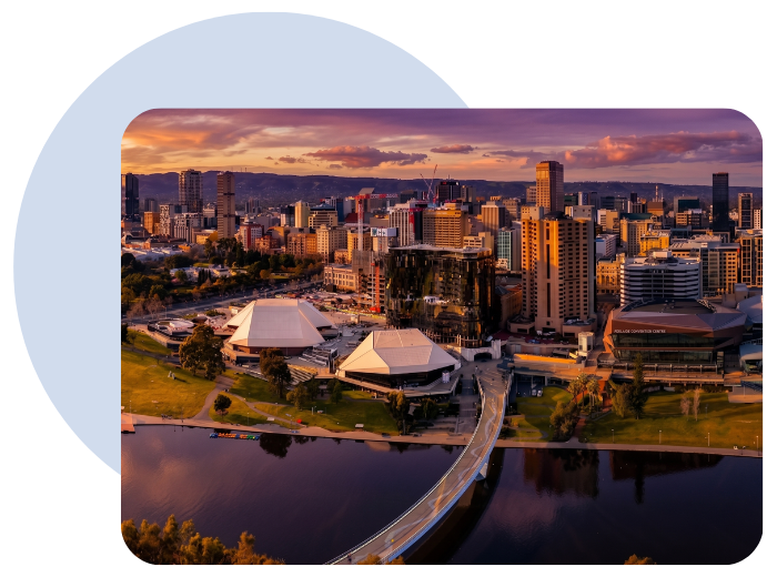 Adelaide city skyline showing our parcel delivery locations