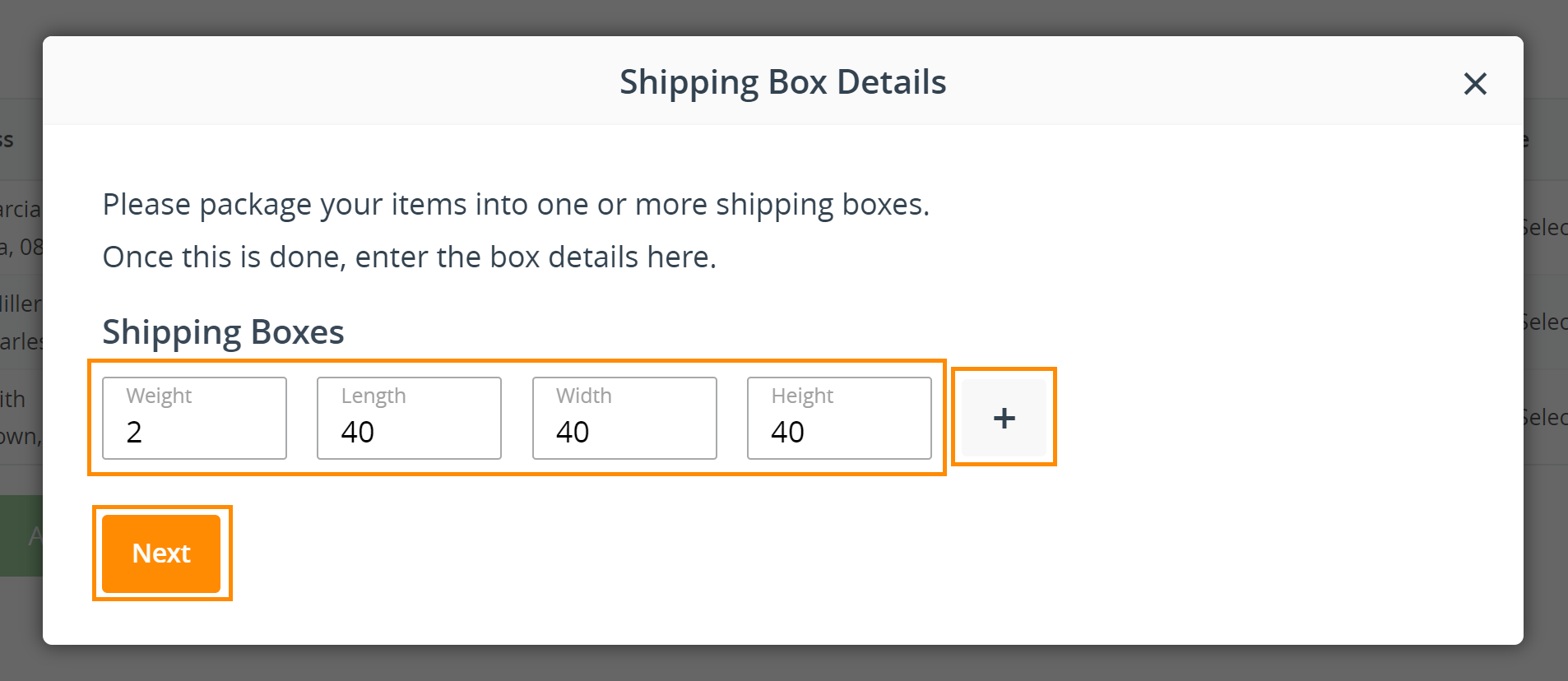 Shipping boxes weight and dimensions