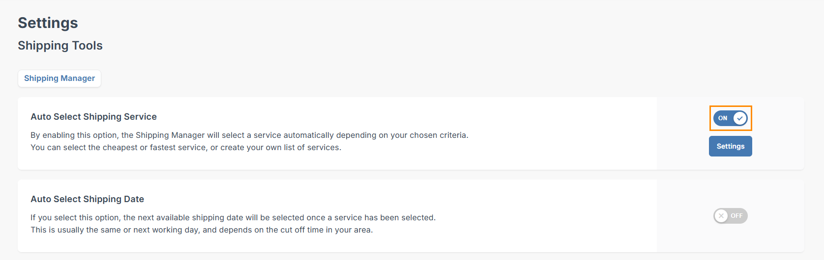 toggle on auto select shipping service option
