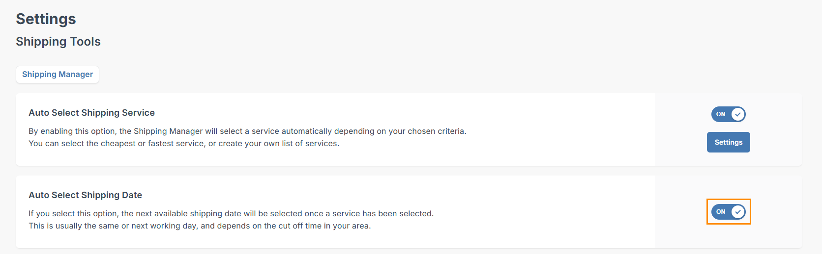 Toggle on auto select shipping date
