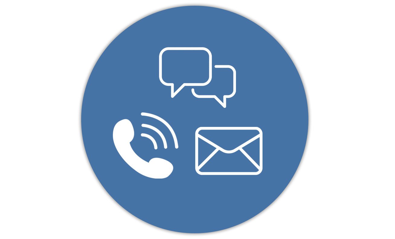 chat, phone and email icons