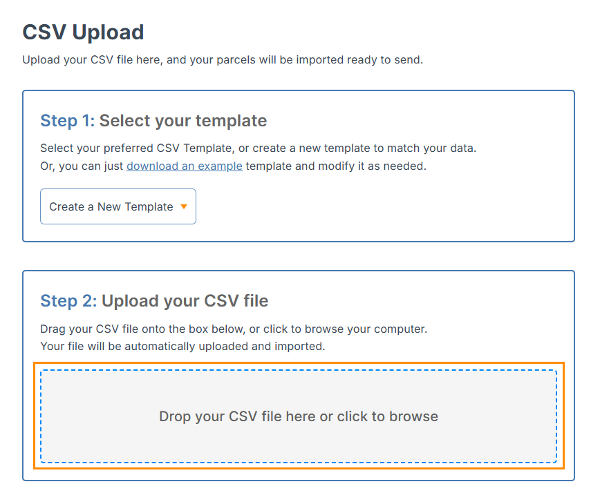 Import from CSV page