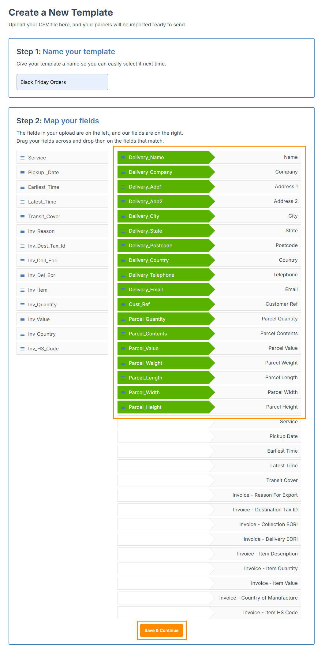 Import from CSV page