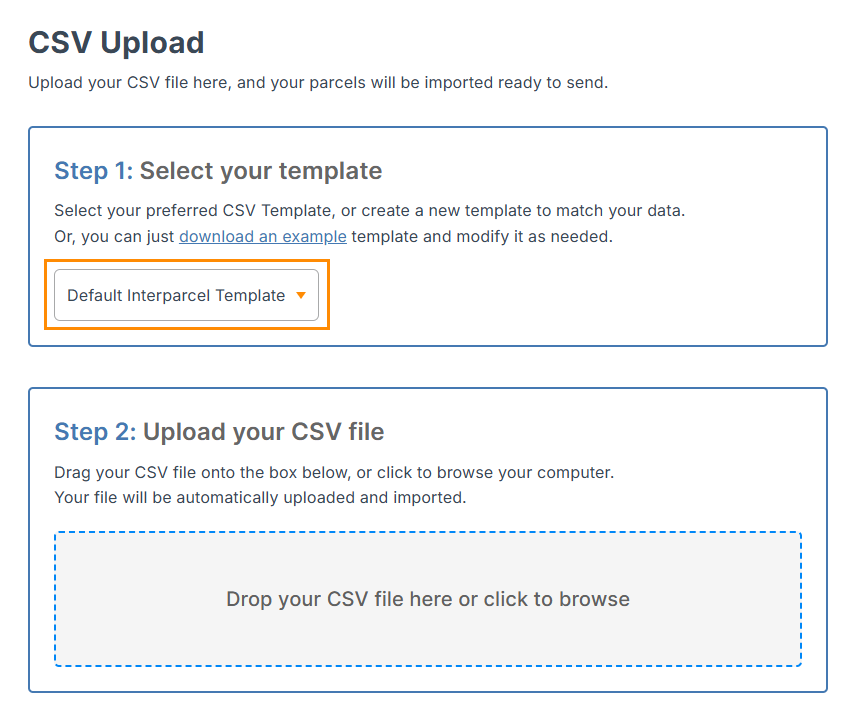 Import from CSV page