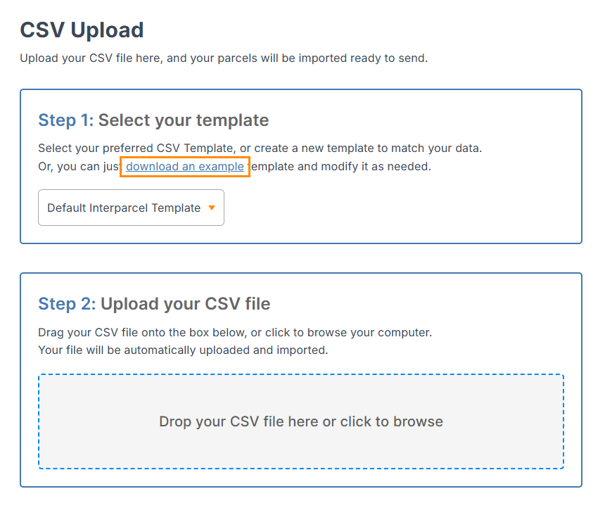 Import from CSV page
