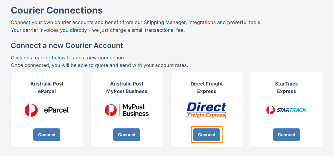Interparcel form to connect eparcel: account number, api key and api password