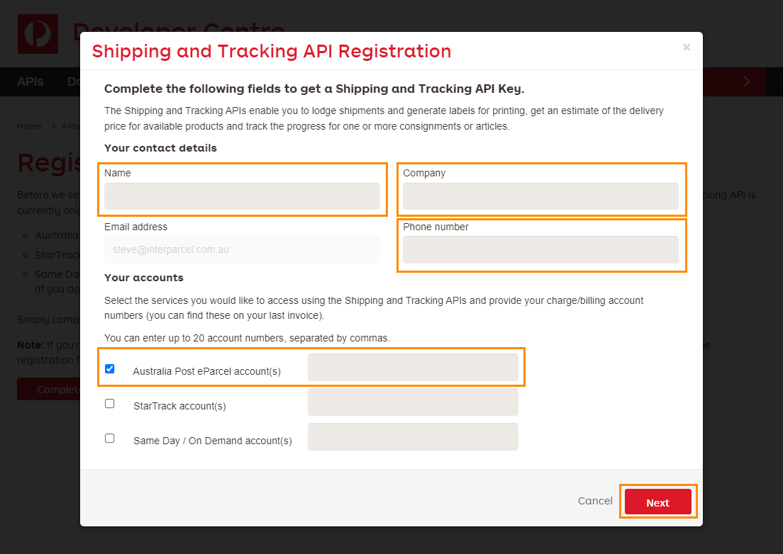 shipping and api registration