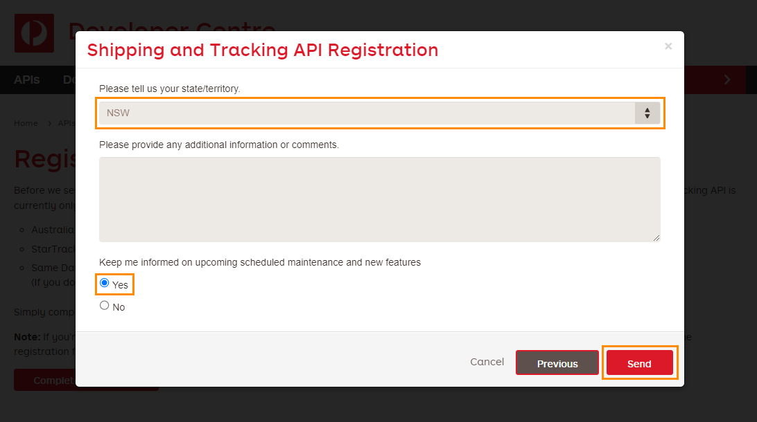 shipping and tracking api registration