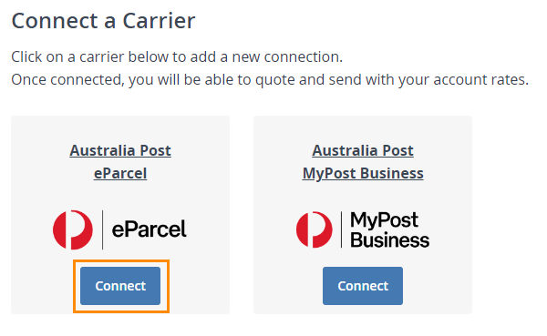 Interparcel form to connect eparcel: account number, api key and api password