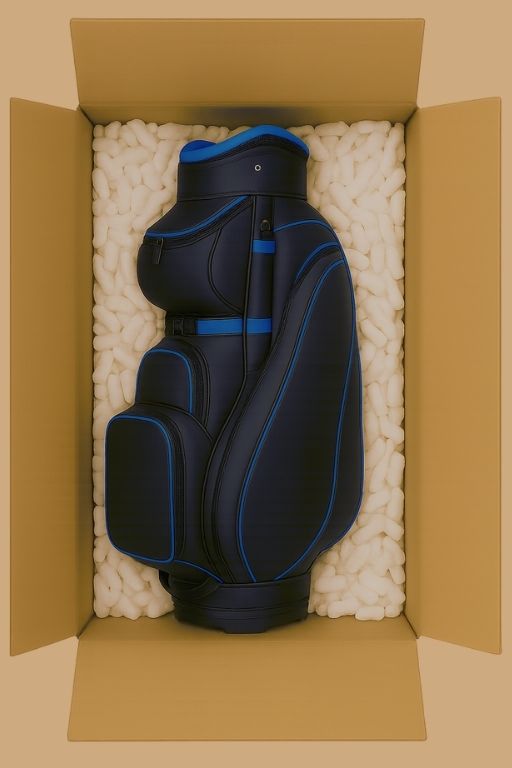 Sturdy cardboard with golf clubs inside