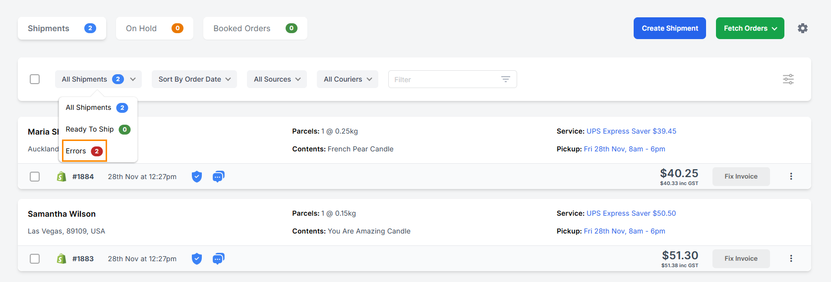 shipping manager with three orders