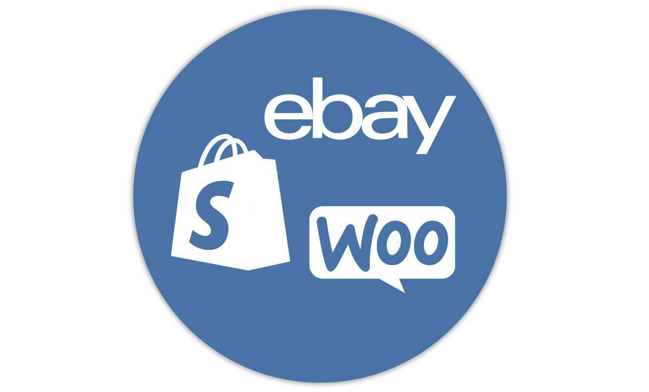 ebay, shopify and woocommerce logos