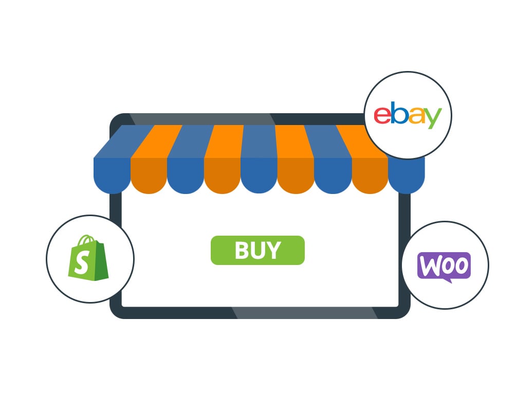 icon store with Shopify, ebay and woocommerce icons