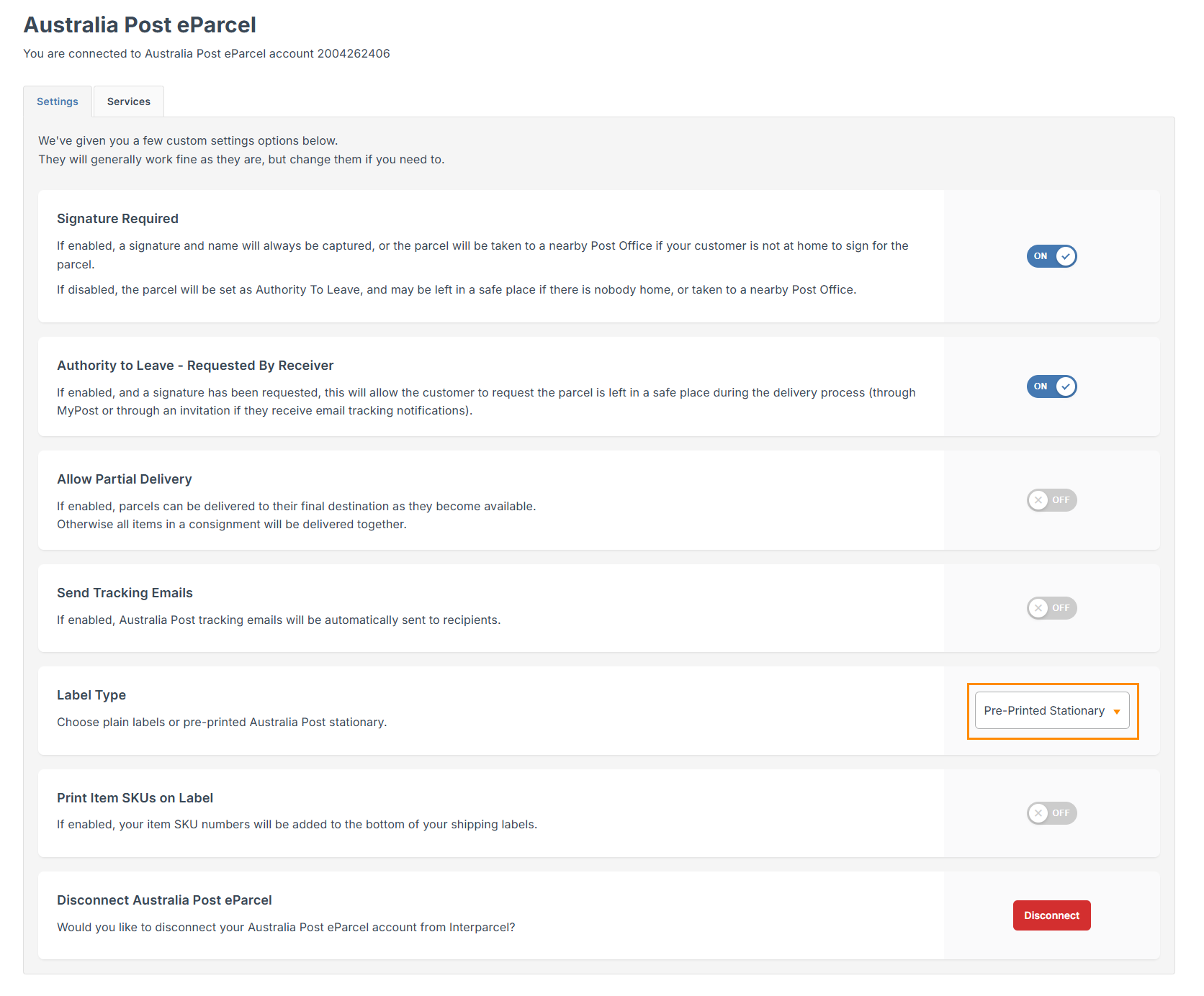 Australia Post labels format