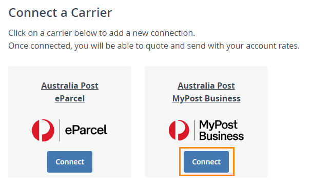 Interparcel Connect Carriers Page