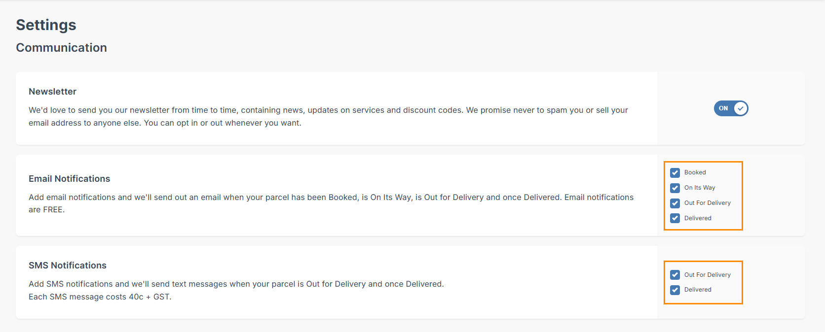Printing labels page