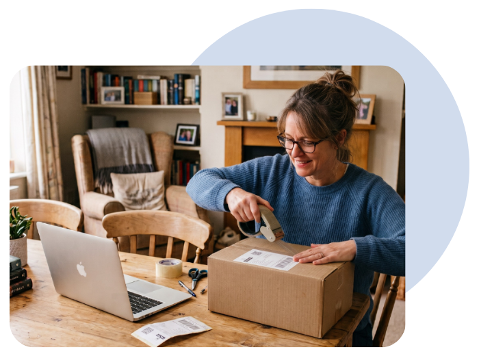 woman on packing a parcel