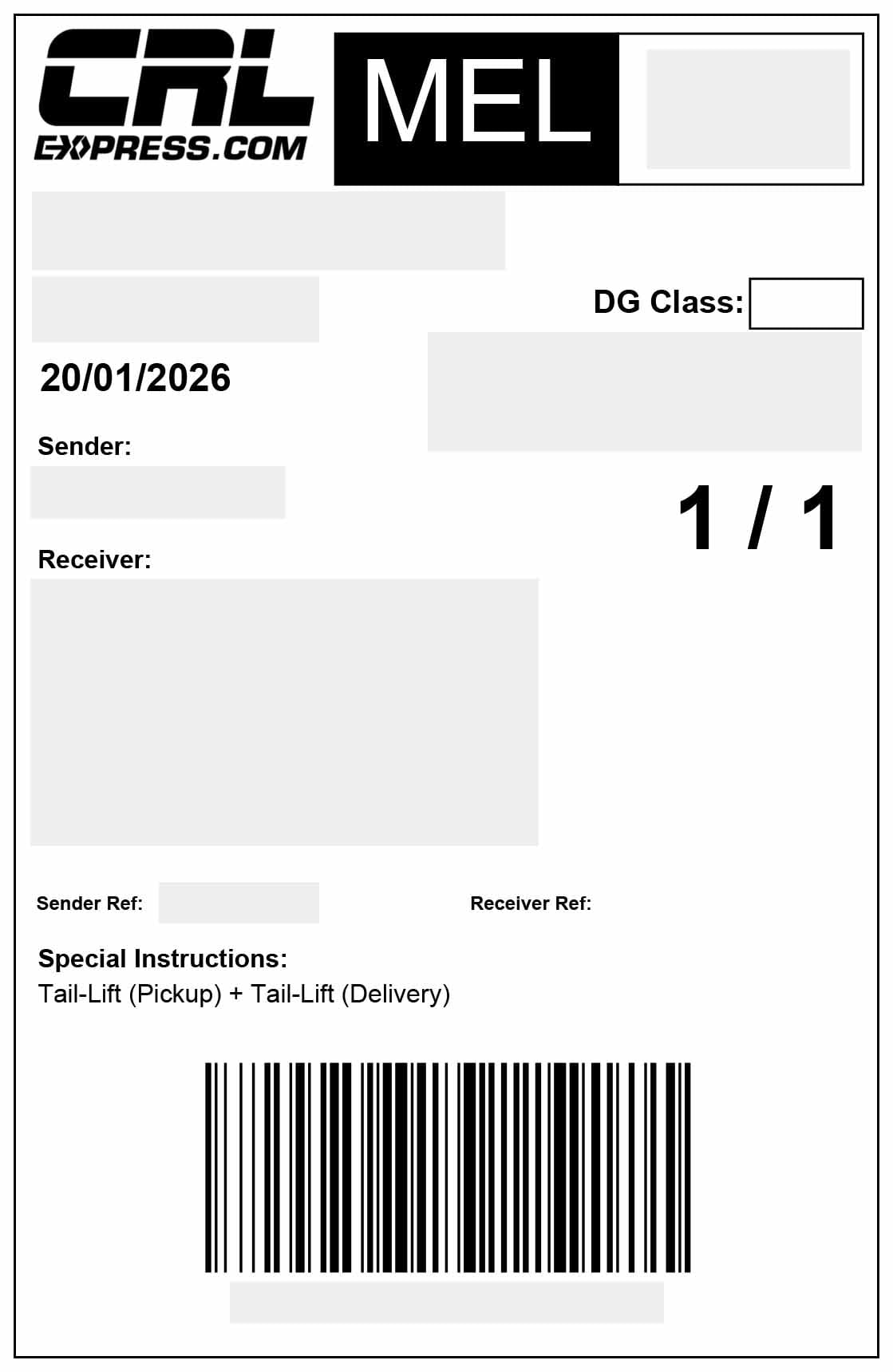 Label from CRL Express