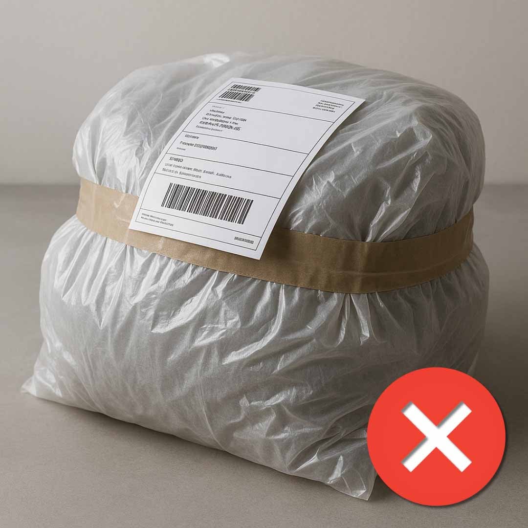 Plastic bag with a shipping label