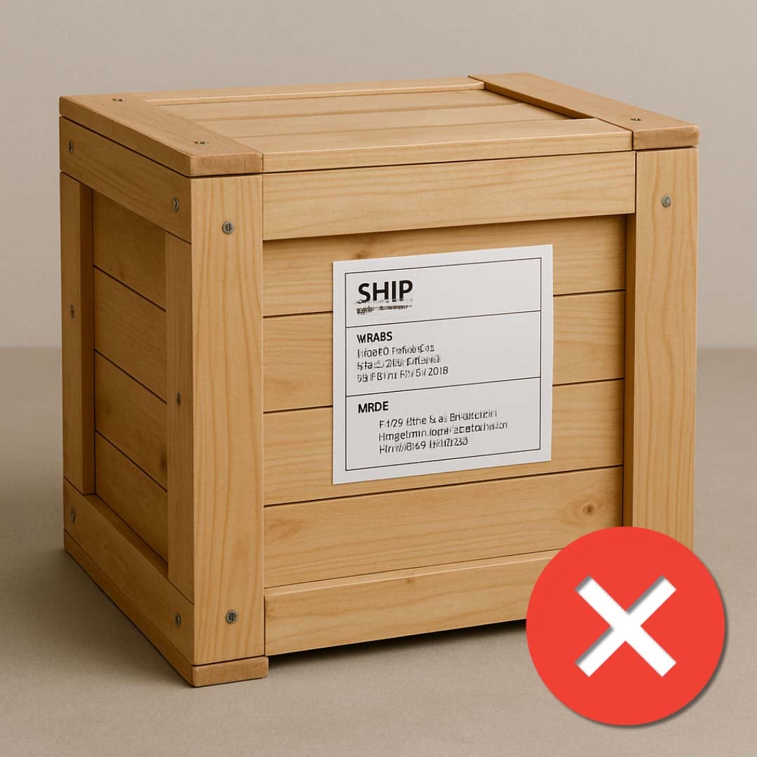 Wooden crate with a shipping label