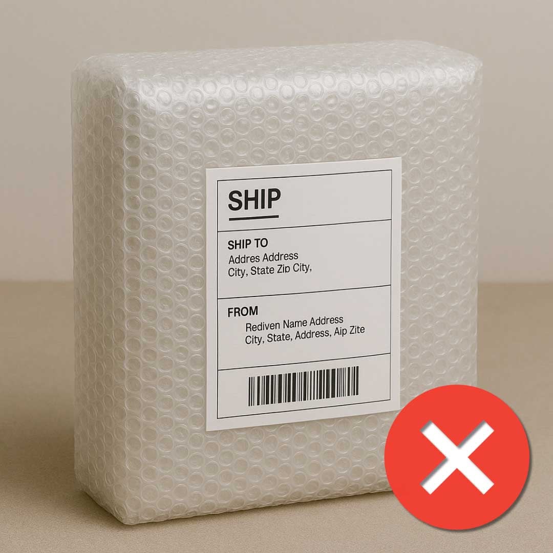 Item wrapped with bubble wrap as outer packaging with a shipping label