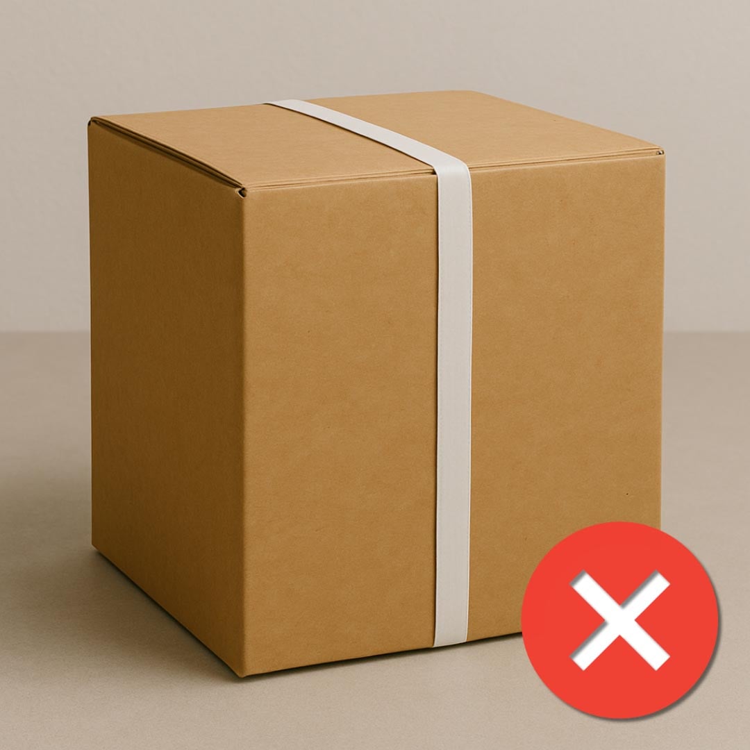 box sealed with a strap