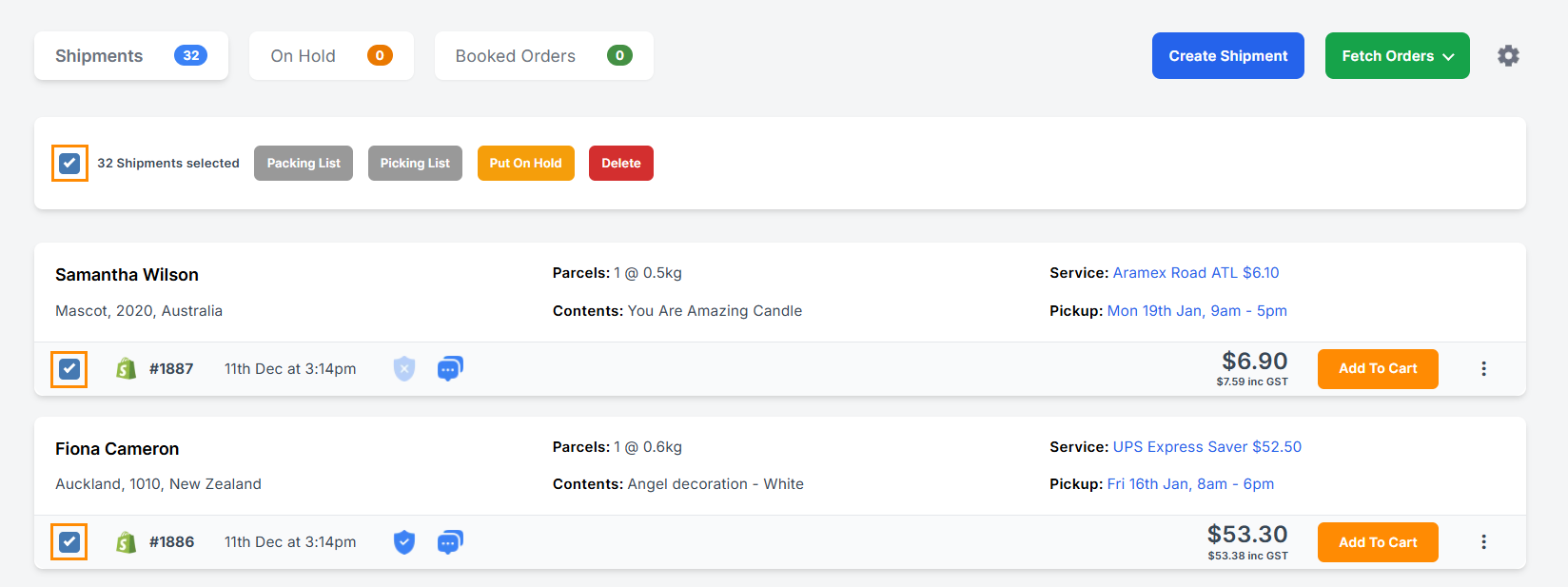 shipping manager: click fetch orders