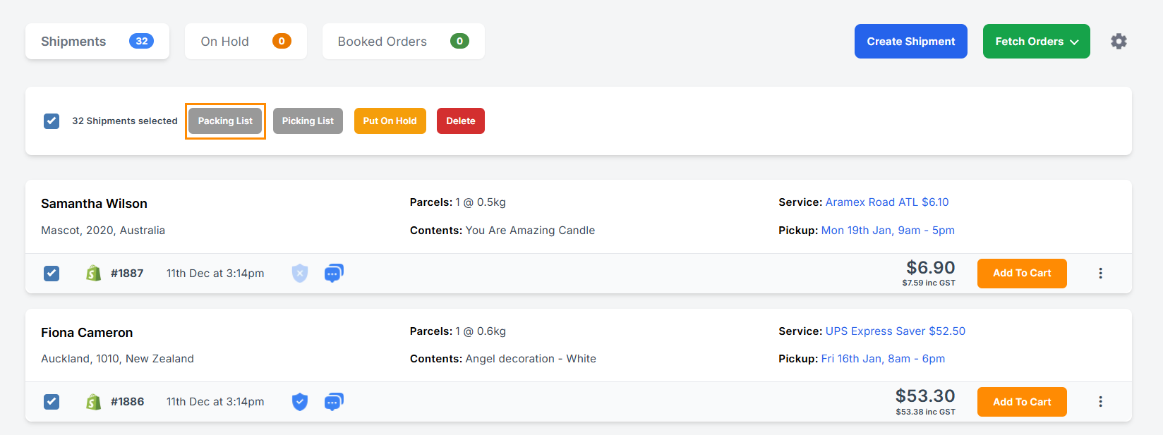 shipping manager: click fetch orders