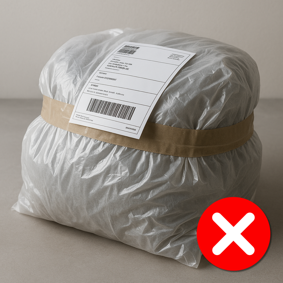 Plastic bag with a shipping label