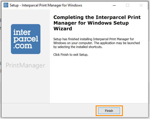 finish button selected to install print manager