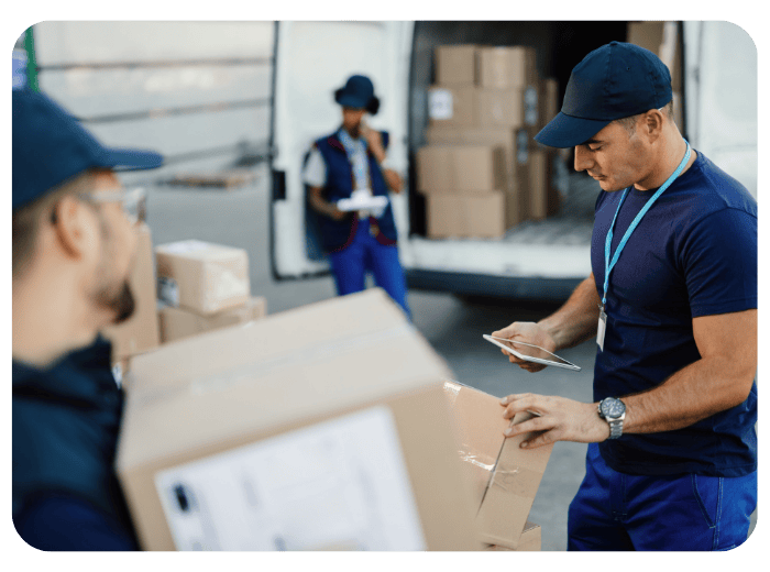 couriers checking parcels