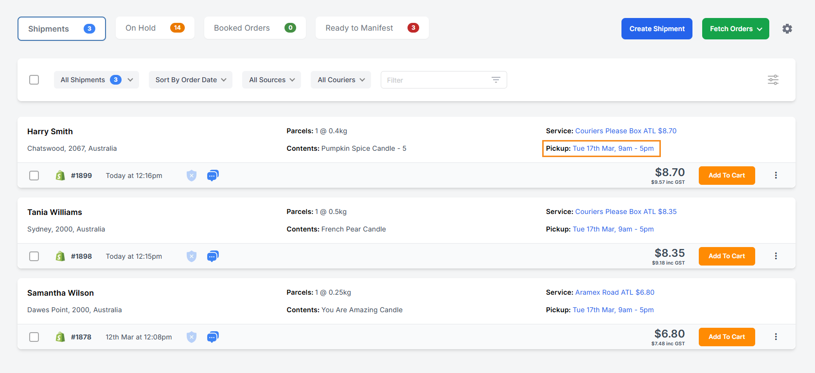 Collection Date of an order