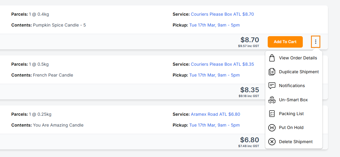 Actions you can do for an order