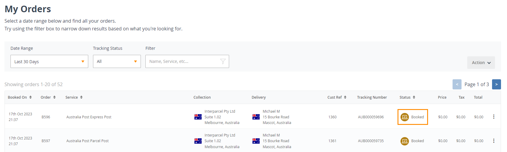 track my parcel page