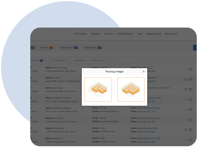 packages sorting on the shipping manager