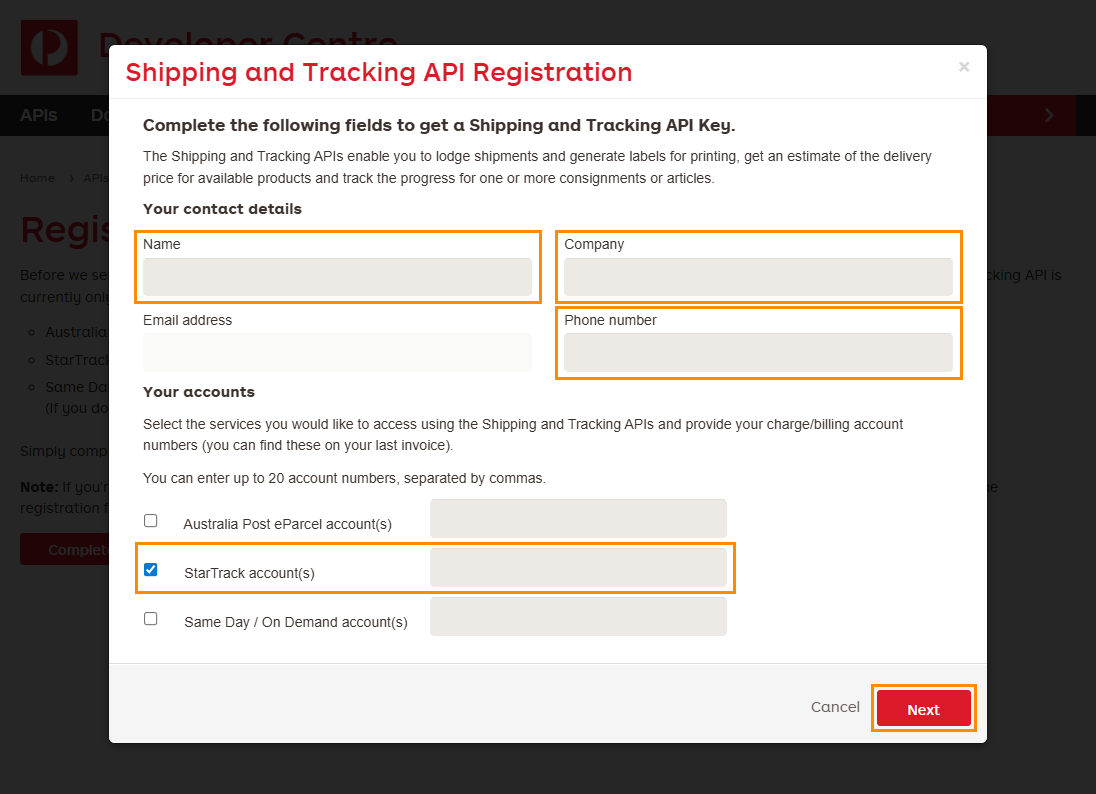 shipping and api registration