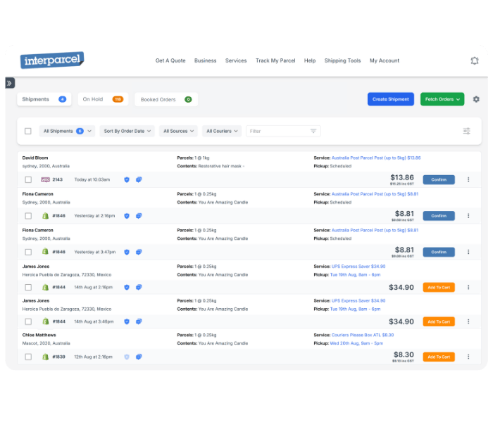 Computer with Interparcel platform and the logos of MyPost Business and eParcel