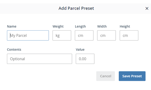 Add a parcel preset