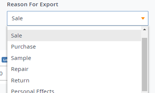 Select a reason for export