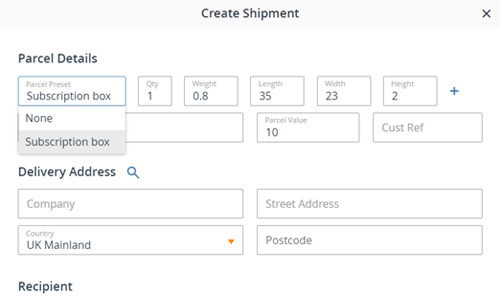 Select a Parcel Preset in Shipping Manager