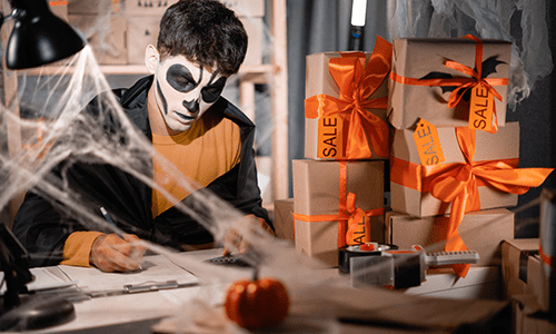 preparing a Halloween parcel for shipping